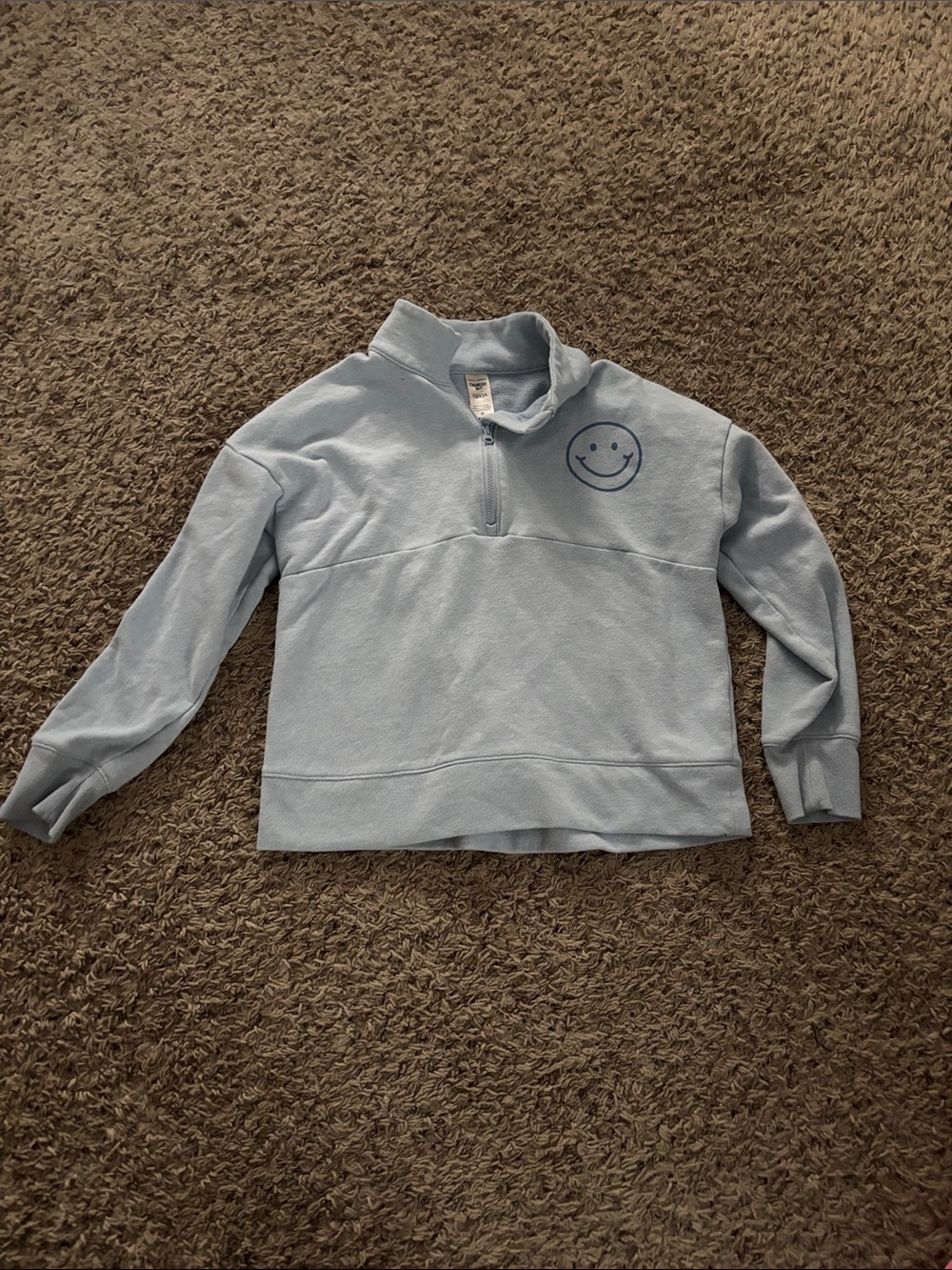 Light Blue Girls Half-Zip Pullover Sweater with Smiley Accent